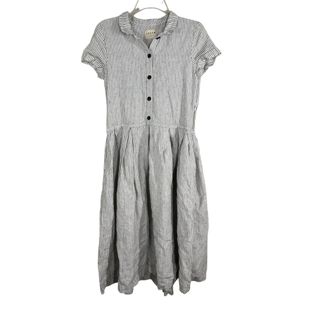 Button-Front Striped Midi Dress in White